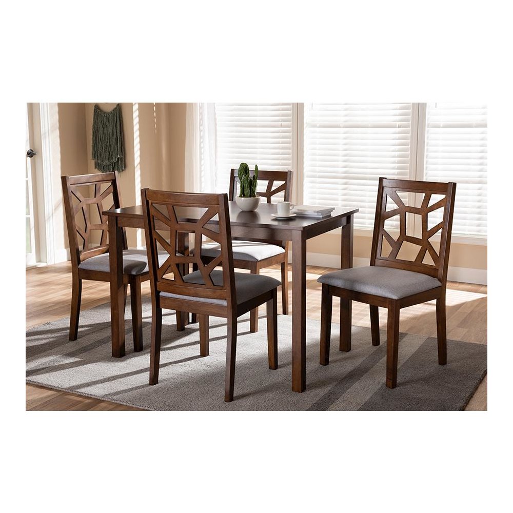 Grey Fabric Upholstered 5-Piece Dining Set