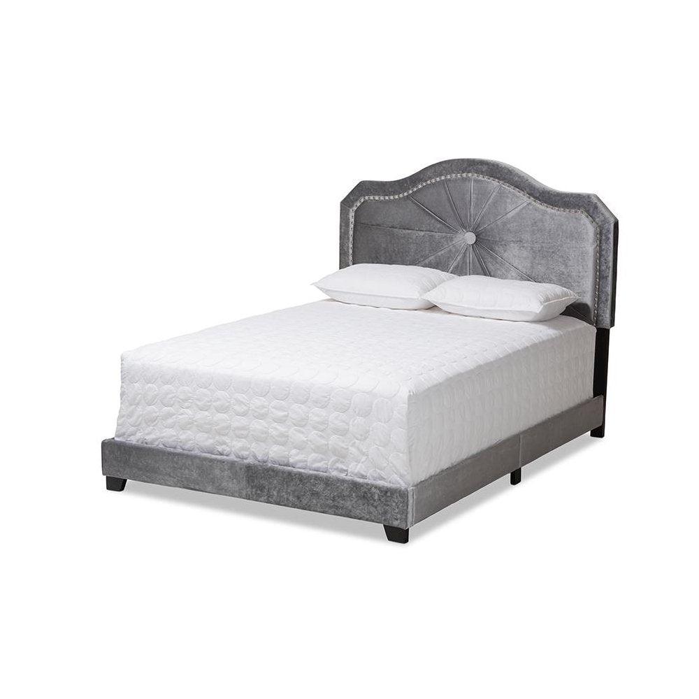 Embla Modern and Contemporary Grey Velvet Fabric Upholstered Queen Size Bed