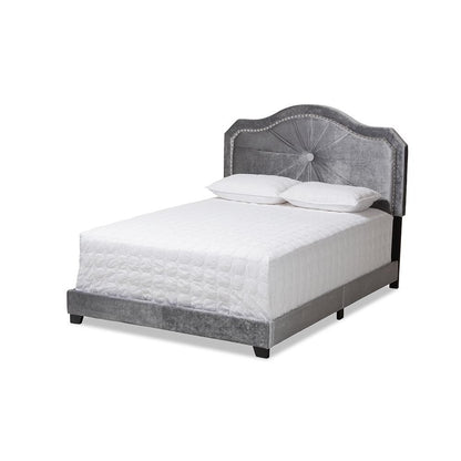 Embla Modern and Contemporary Grey Velvet Fabric Upholstered Queen Size Bed