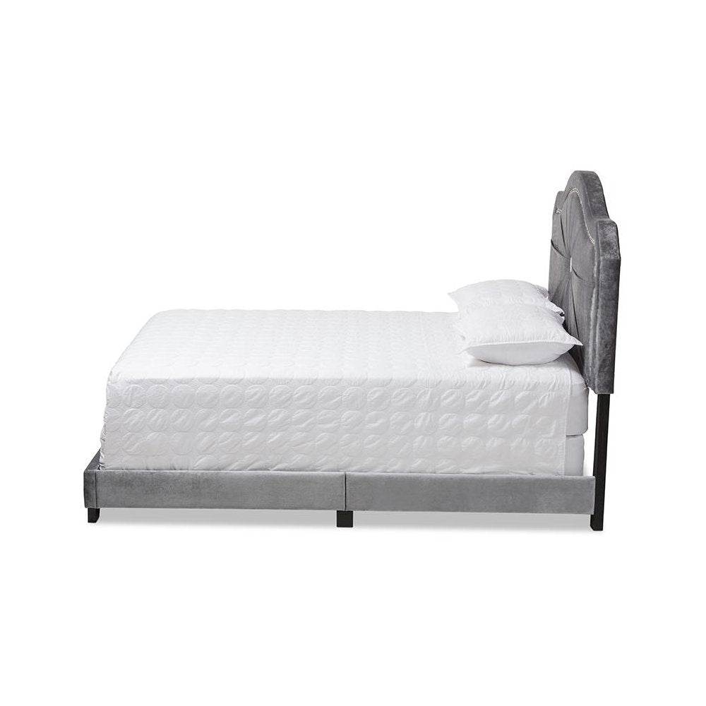 Embla Modern and Contemporary Grey Velvet Fabric Upholstered Queen Size Bed