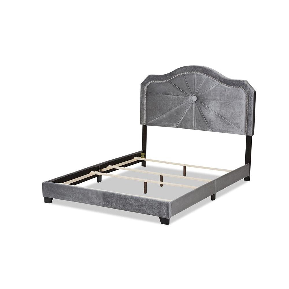 Embla Modern and Contemporary Grey Velvet Fabric Upholstered Queen Size Bed