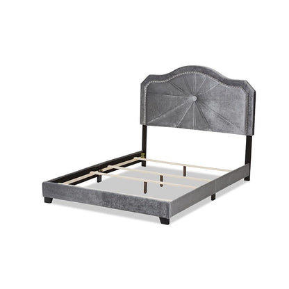 Embla Modern and Contemporary Grey Velvet Fabric Upholstered Queen Size Bed