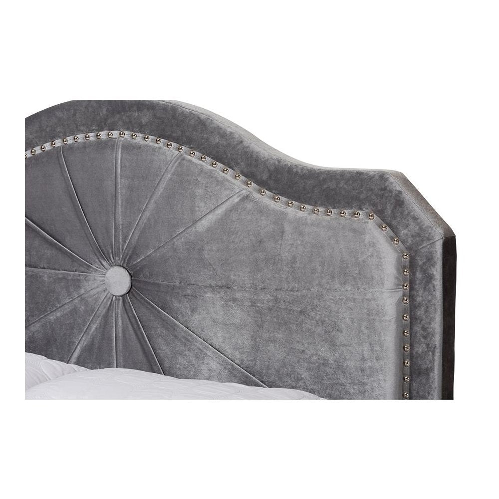 Embla Modern and Contemporary Grey Velvet Fabric Upholstered Queen Size Bed