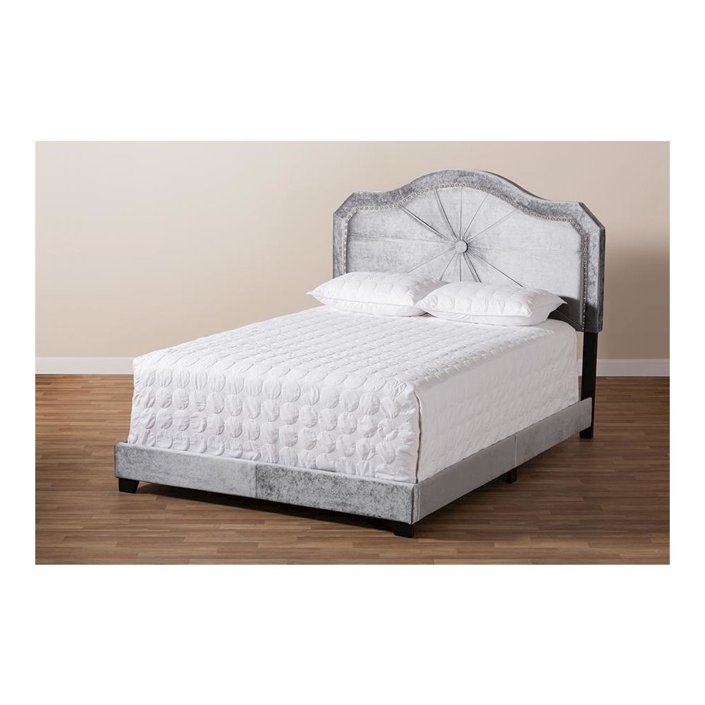 Embla Modern and Contemporary Grey Velvet Fabric Upholstered Queen Size Bed