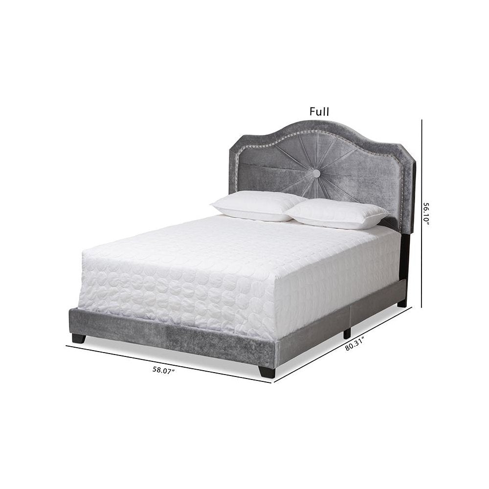 Embla Modern and Contemporary Grey Velvet Fabric Upholstered Queen Size Bed
