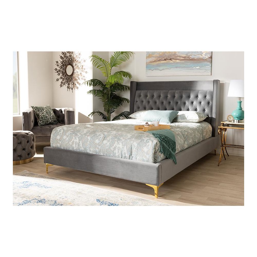 Queen Size Platform Bed with Gold-Finished Legs