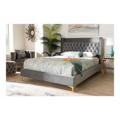 Queen Size Platform Bed with Gold-Finished Legs