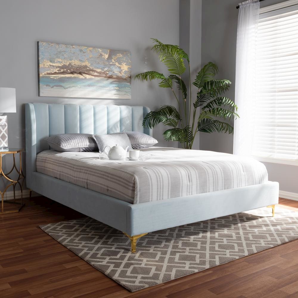 Queen Size Platform Bed with Gold-Tone Legs