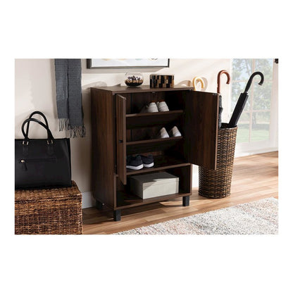 Walnut Brown Finished 2-Door Wood Entryway Shoe Storage Cabinet
