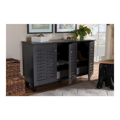 Dark Gray 3-Door Wooden Entryway Shoe Storage Cabinet