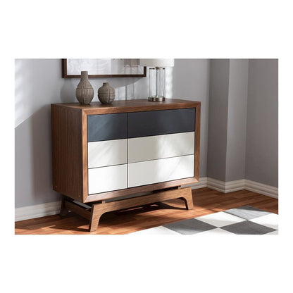Baxton Studio Svante Mid-Century Modern Multicolor Finished Wood 6-Drawer Chest