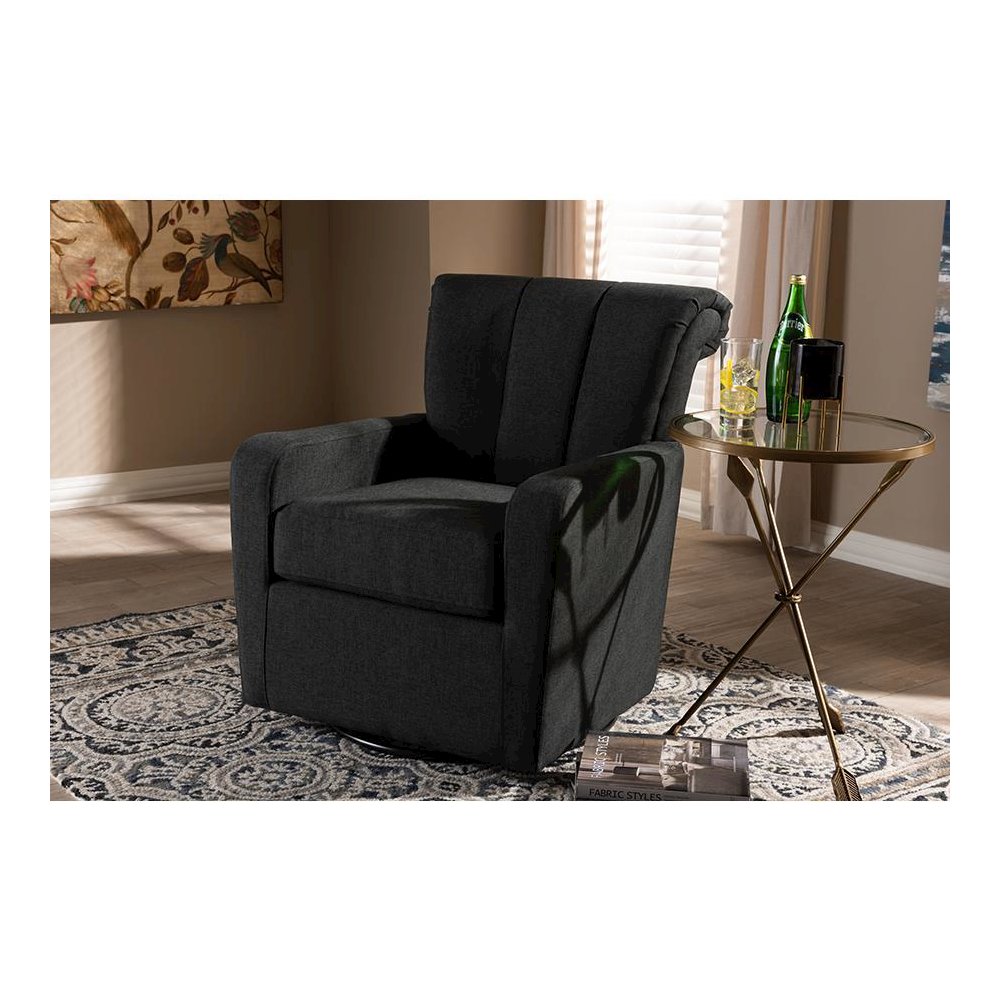 Rayner Modern and Contemporary Grey Fabric Upholstered Swivel Chair