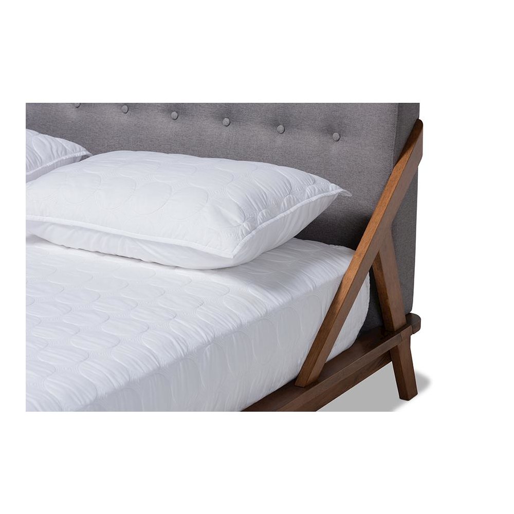 Sante Mid-Century Modern Grey Fabric Upholstered Wood Queen Size Platform Bed