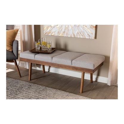 Larisa Mid-Century Modern Grayish Beige Fabric Upholstered Wood Bench