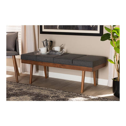 Baxton Studio Larisa Mid-Century Modern Charcoal Fabric Upholstered Wood Bench