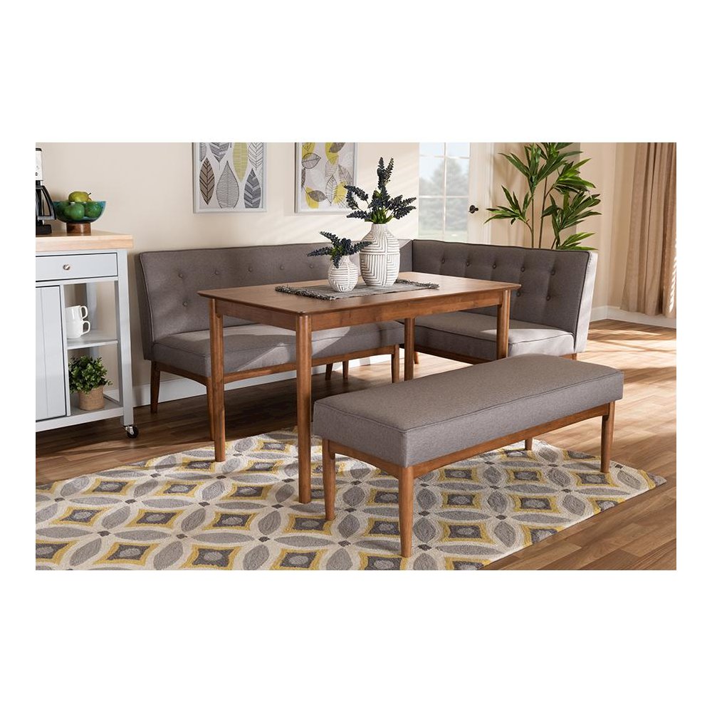 Arvid Mid-Century Modern Gray Fabric Upholstered 4-Piece Wood Dining Nook Set