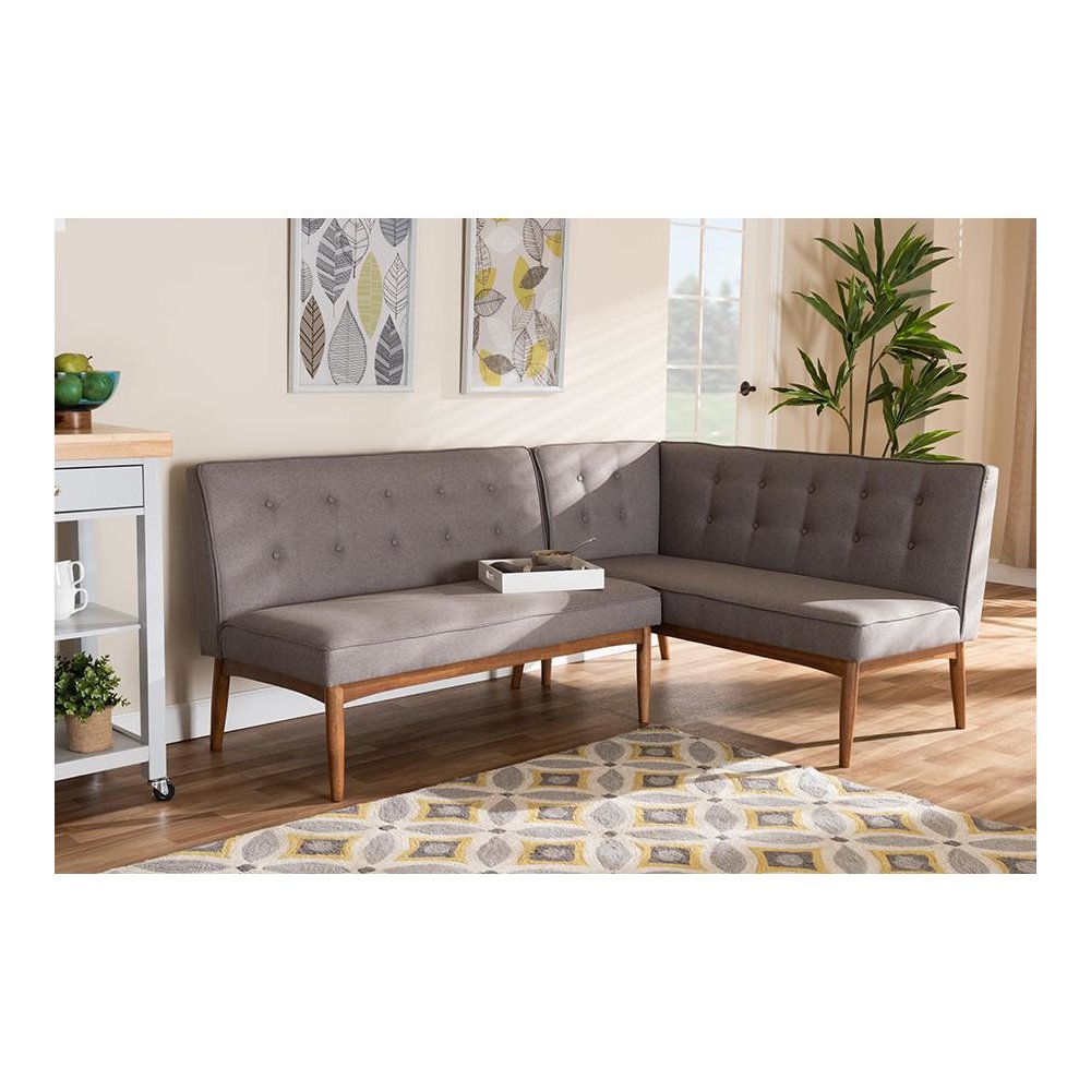 Gray Fabric Upholstered 2-Piece Wood Dining Nook Banquette Set