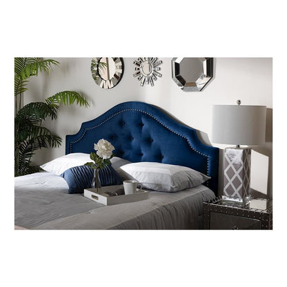 Royal Blue Velvet Fabric Upholstered Queen Size Headboard