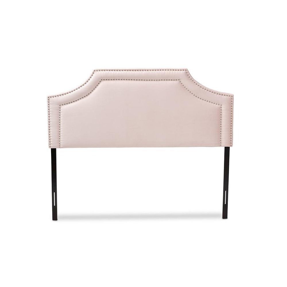 Light Pink Velvet Fabric Upholstered Queen Size Headboard