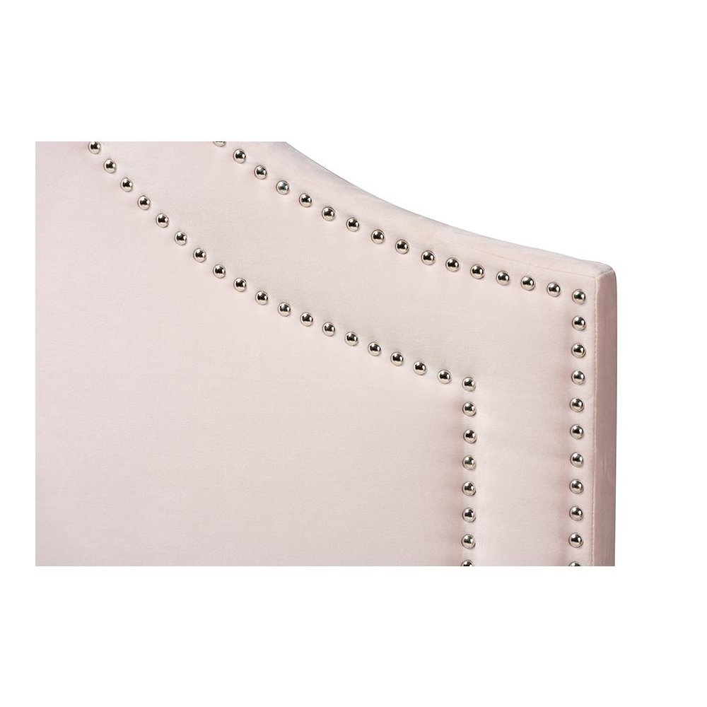 Light Pink Velvet Fabric Upholstered Queen Size Headboard