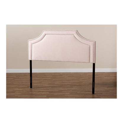 Light Pink Velvet Fabric Upholstered Queen Size Headboard