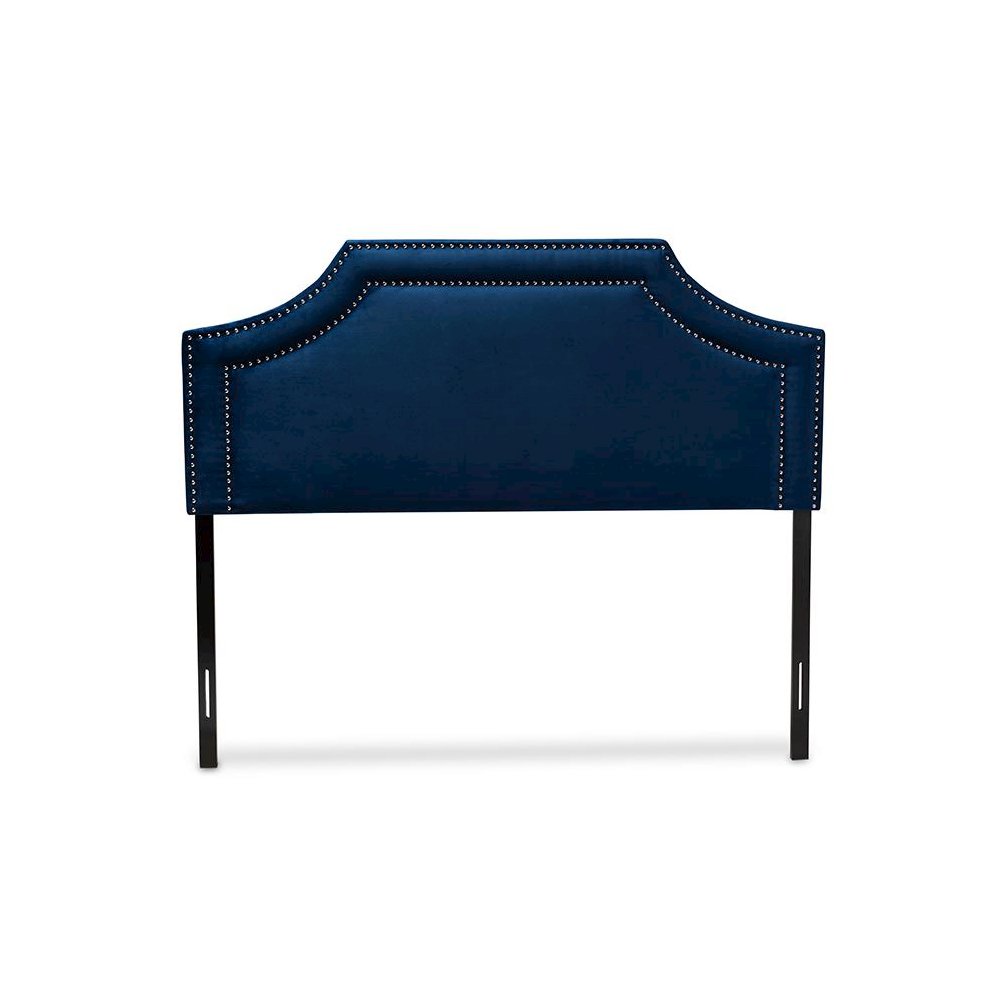 Navy Blue Velvet Fabric Upholstered Queen Size Headboard