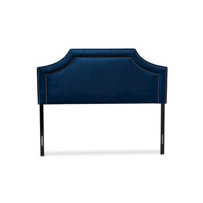 Navy Blue Velvet Fabric Upholstered Queen Size Headboard