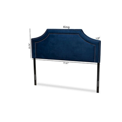 Navy Blue Velvet Fabric Upholstered Queen Size Headboard