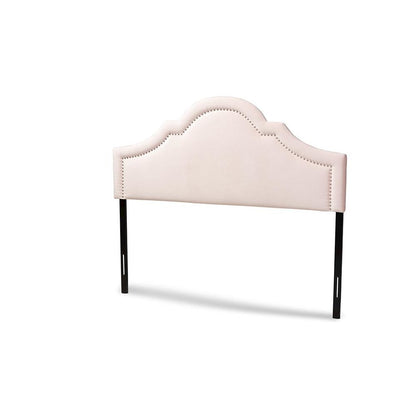 Light Pink Velvet Fabric Upholstered Queen Size Headboard