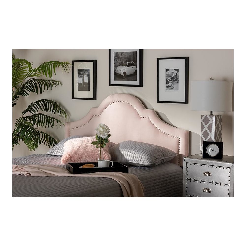 Light Pink Velvet Fabric Upholstered Full Size Headboard