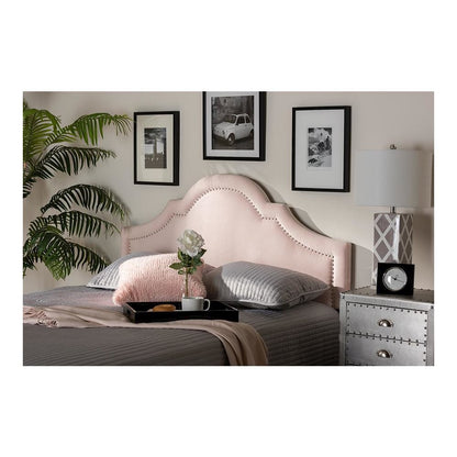 Light Pink Velvet Fabric Upholstered Full Size Headboard