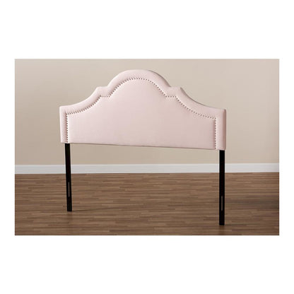 Light Pink Velvet Fabric Upholstered Queen Size Headboard