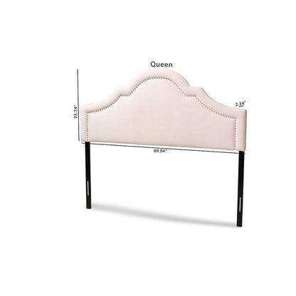 Light Pink Velvet Fabric Upholstered Queen Size Headboard