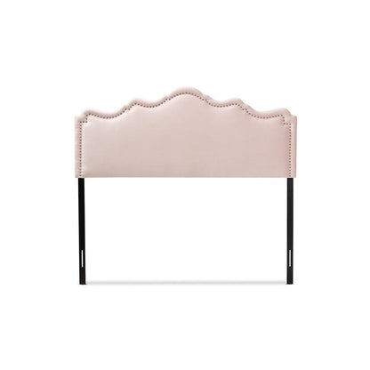 Light Pink Velvet Fabric Upholstered Queen Size Headboard