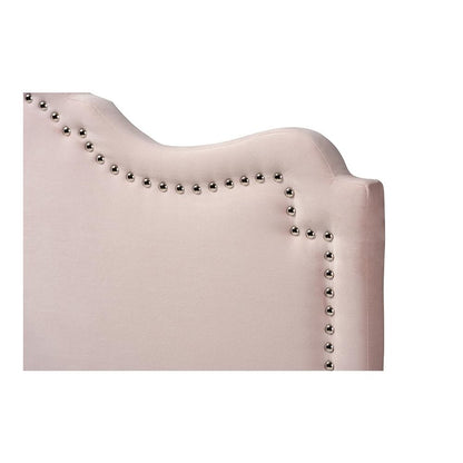 Light Pink Velvet Fabric Upholstered Queen Size Headboard