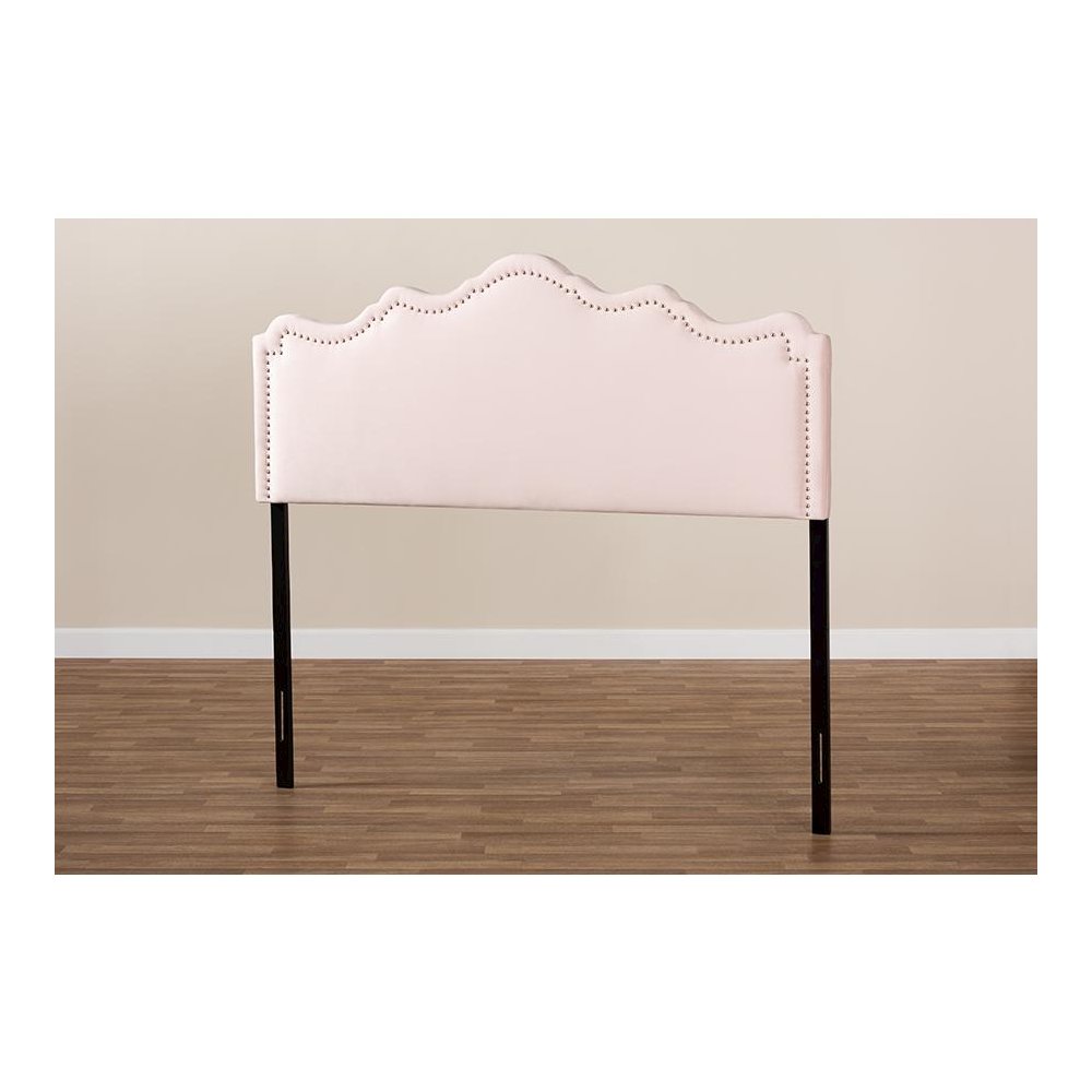 Light Pink Velvet Fabric Upholstered Queen Size Headboard