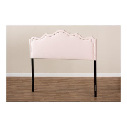 Light Pink Velvet Fabric Upholstered Queen Size Headboard