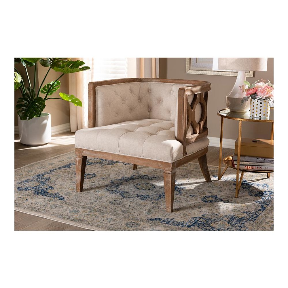 White-Washed Oak Wood Accent Barrel Chair