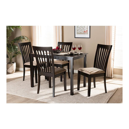 Sand Fabric Upholstered Espresso Brown Finished Wood 5-Piece Dining Set