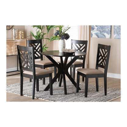 Norah Modern Sand Fabric and Dark Brown Finished Wood 5-Piece Dining Set