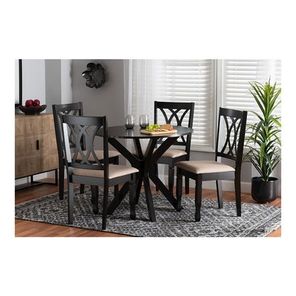 Maya Modern Beige Fabric and Espresso Brown Finished Wood 5-Piece Dining Set