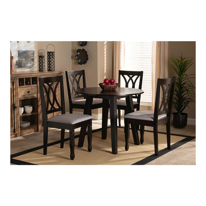 Grey Fabric Upholstered and Dark Brown Finished Wood 5-Piece Dining Set