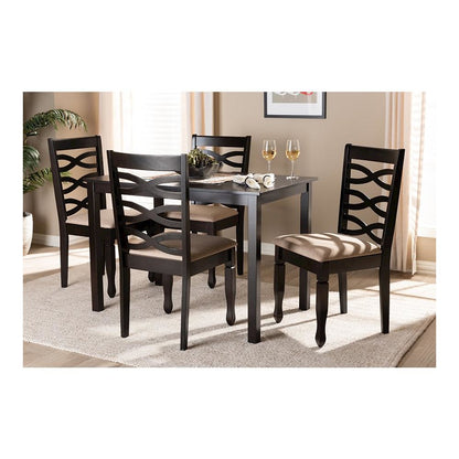 Sand Fabric Upholstered Espresso Brown Finished Wood 5-Piece Dining Set