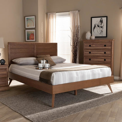 Artemis Mid-Century Modern Walnut Brown Finished Wood Full Size Platform Bed