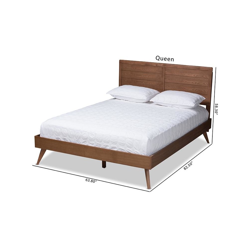 Artemis Mid-Century Modern Walnut Brown Finished Wood Queen Size Platform Bed
