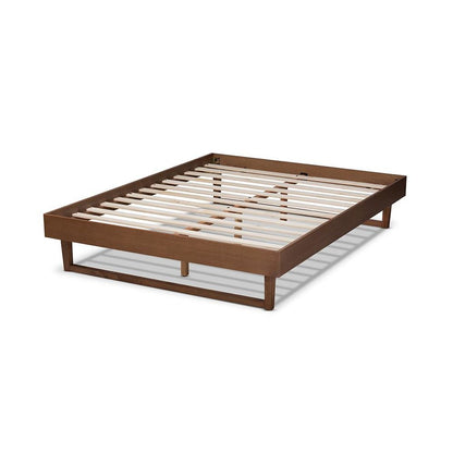 Walnut Brown Finished Wood Queen Size Platform Bed Frame
