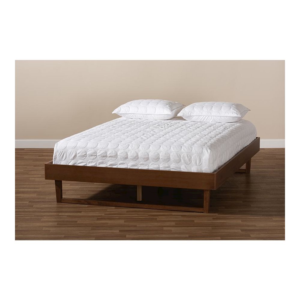Walnut Brown Finished Wood Queen Size Platform Bed Frame