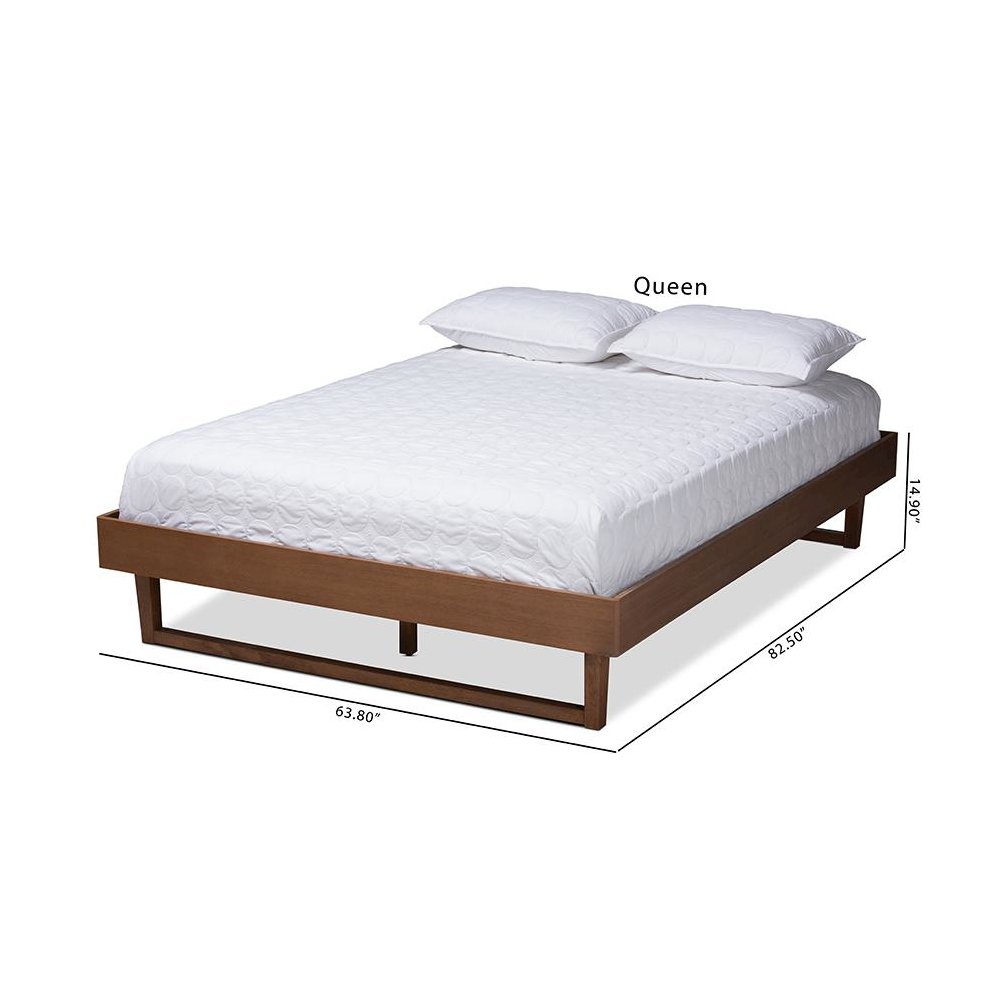 Walnut Brown Finished Wood Queen Size Platform Bed Frame