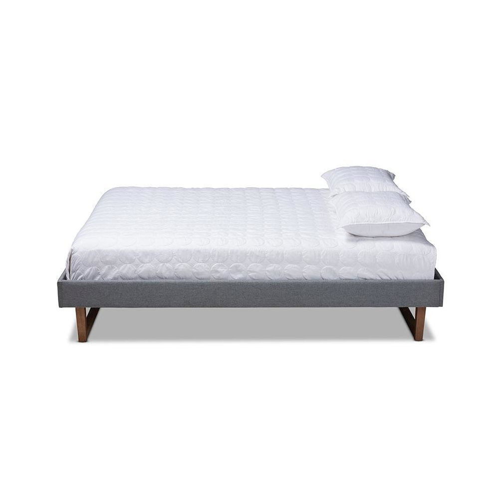 Walnut Brown Finished Wood Queen Size Platform Bed Frame
