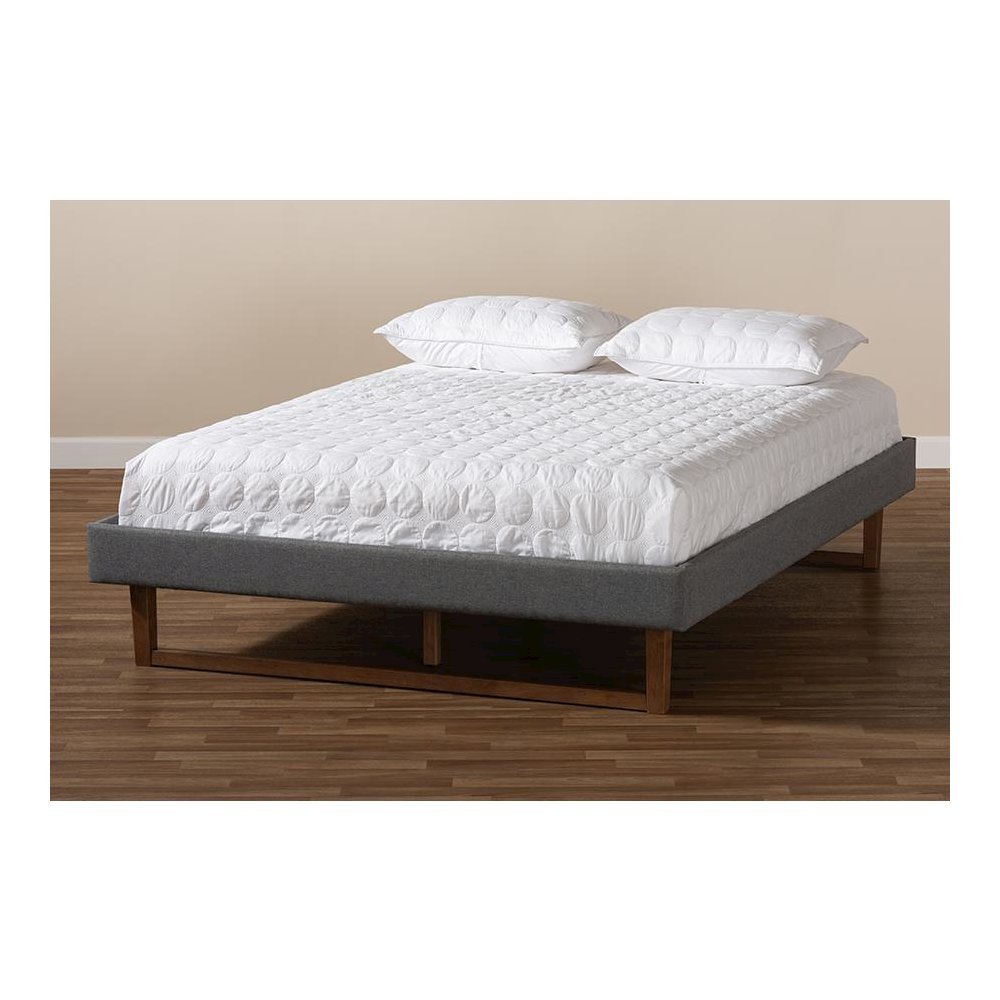 Walnut Brown Finished Wood Queen Size Platform Bed Frame
